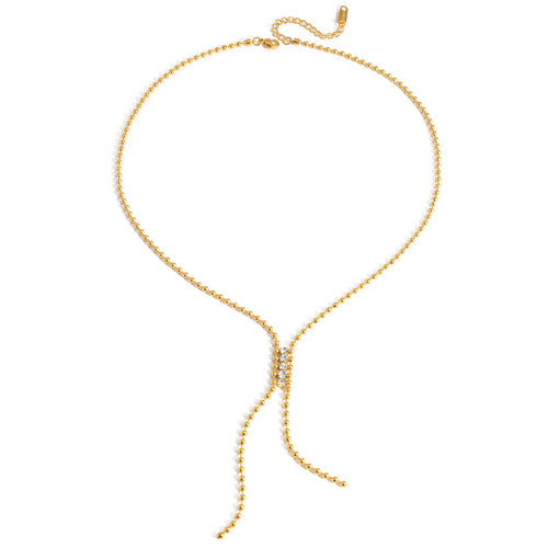 Stainless steel electroplated 18K white rhinestone sweater chain Y-shaped chain