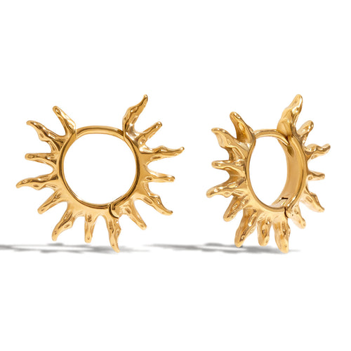 Golden stainless steel sunflower hollowed-out earrings