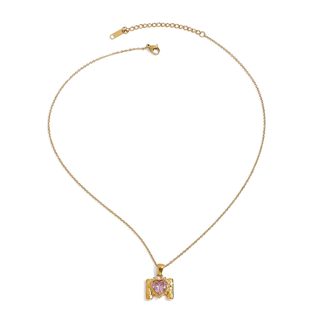 Stainless steel heart-shaped zircon pendant necklace