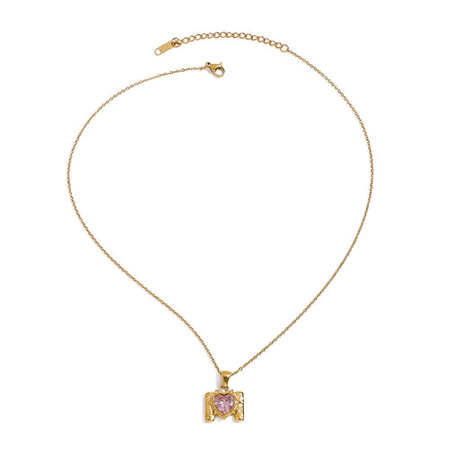 Stainless steel heart-shaped zircon pendant necklace