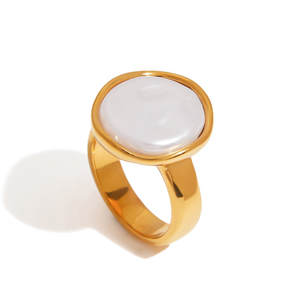 Stainless steel white beaded ring