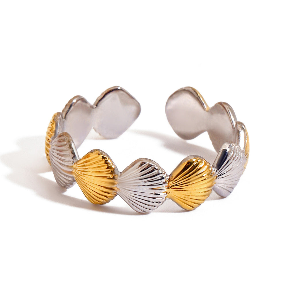 18K gold stainless steel small shell gold and silver color-matched open ring