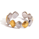 18K gold stainless steel small shell gold and silver color-matched open ring