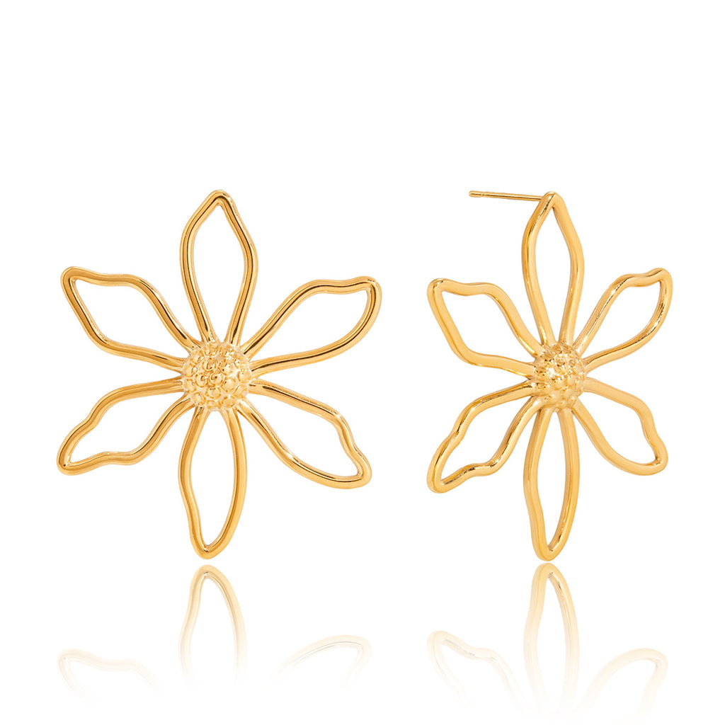 Stainless steel electroplated 18K flower earrings