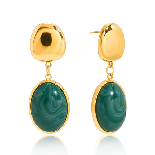 Stainless steel green resin pendant earrings