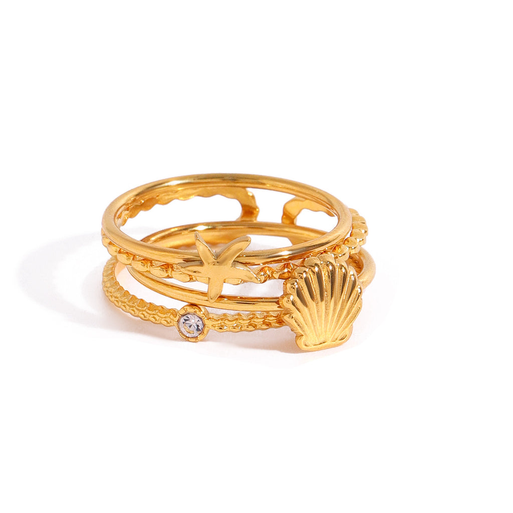 Stainless steel shell starfish ring three-piece set