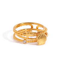 Load image into Gallery viewer, Stainless steel shell starfish ring three-piece set