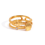 Stainless steel shell starfish ring three-piece set