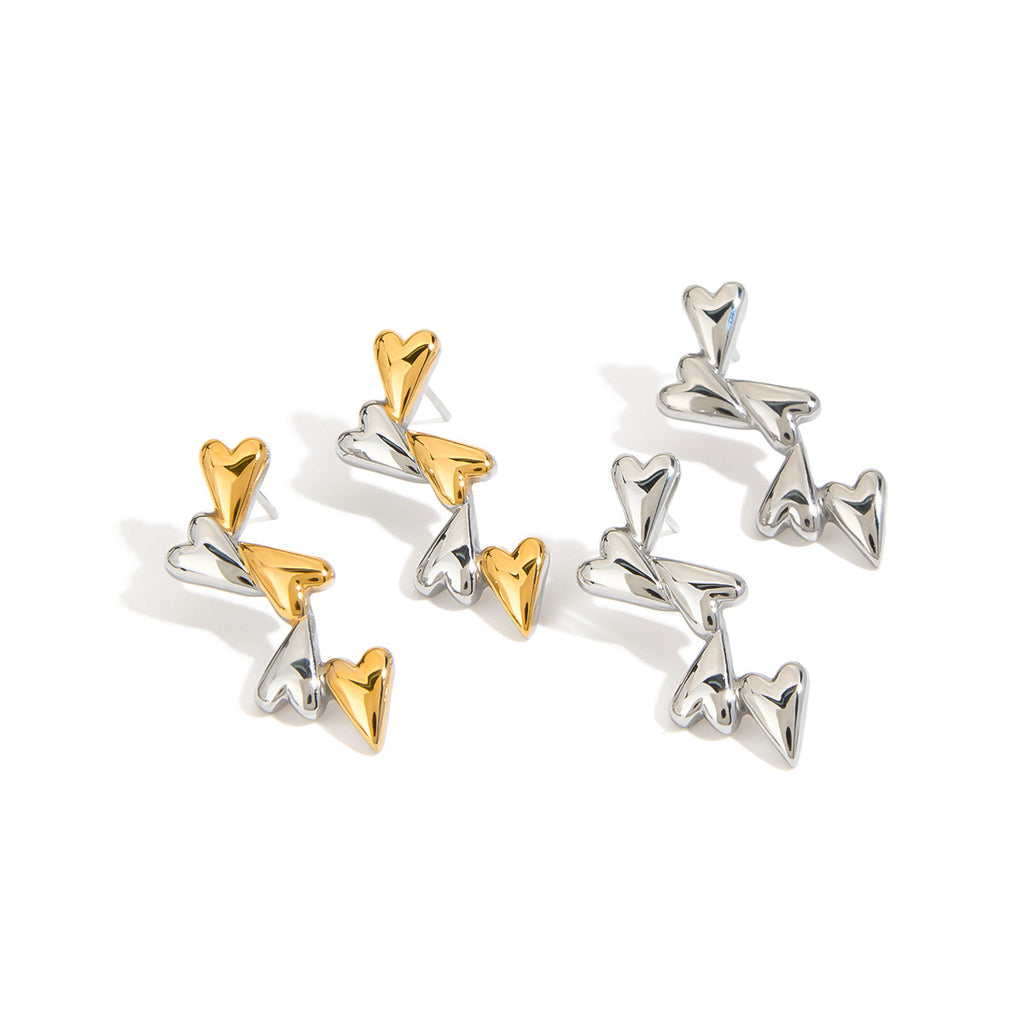 18K gold, stainless steel, gold and silver color-matched heart-shaped earrings