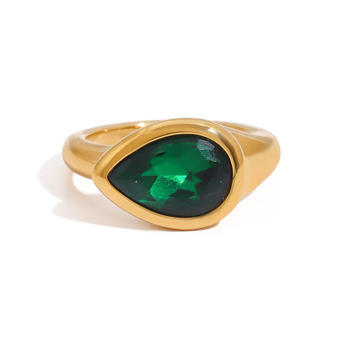 Stainless steel green zircon serpentine ring