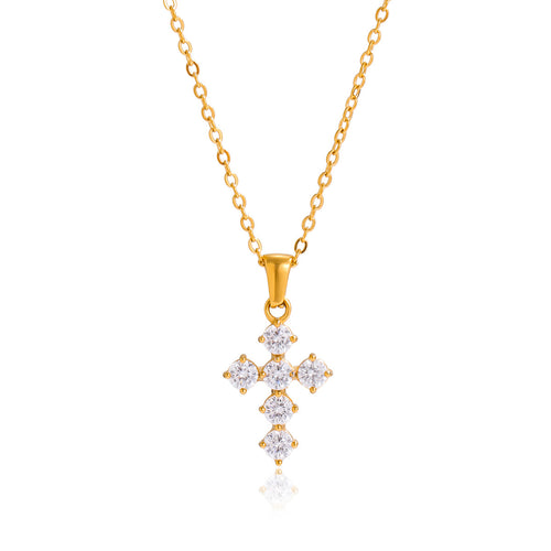 Stainless steel zircon cross pendant necklace
