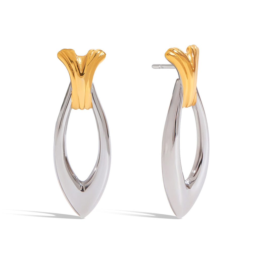 Stainless steel gold and silver color-matched fish-shaped earrings