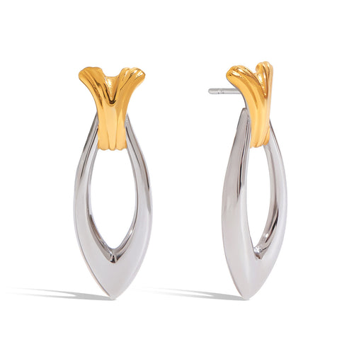 Stainless steel gold and silver color-matched fish-shaped earrings