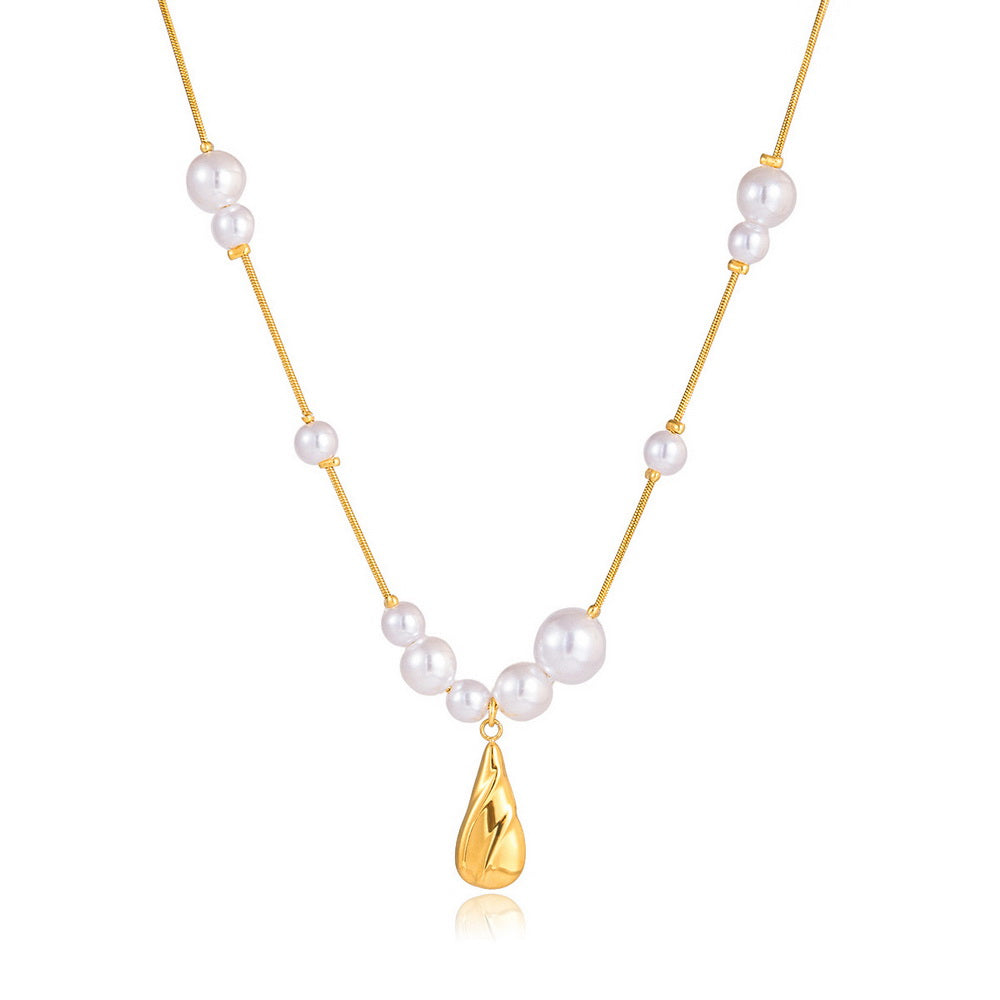 Stainless steel water drop pendant pearl imitation necklace