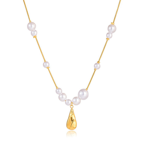 Stainless steel water drop pendant pearl imitation necklace