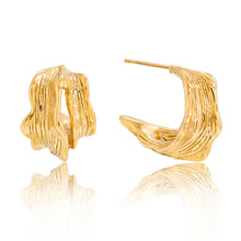 Load image into Gallery viewer, Golden stainless steel wavy hollow C-shaped ring earrings