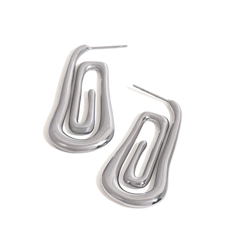 Stainless steel silver spiral earrings