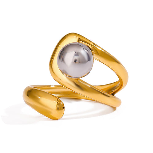 Stainless steel, gold and silver color-matched steel ball asymmetrical opening ring