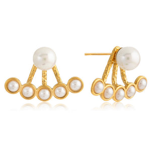 Golden stainless steel rear-hanging pearl stud earrings