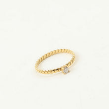 Load image into Gallery viewer, 18K gold flat twisted fine diamond ring