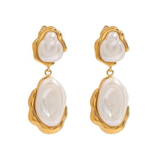 Stainless steel special-shaped imitation Baroque pearl earrings