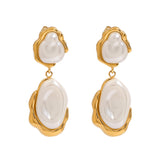 Stainless steel special-shaped imitation Baroque pearl earrings
