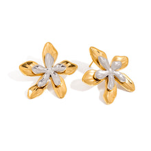 Load image into Gallery viewer, 18K gold stainless steel gold and silver color-matched hammer-patterned flower earrings