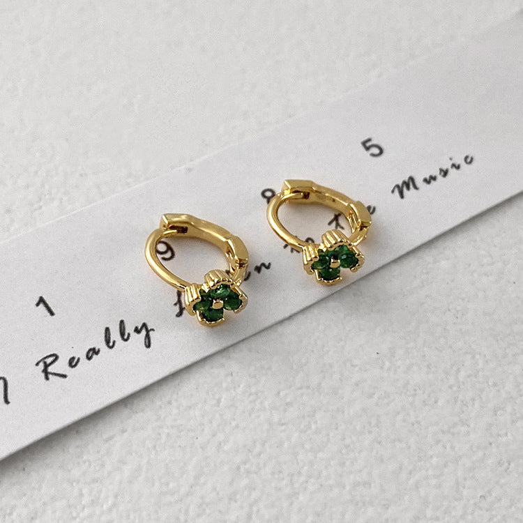 Zirconium-encrusted four-leaf clover earring buckles