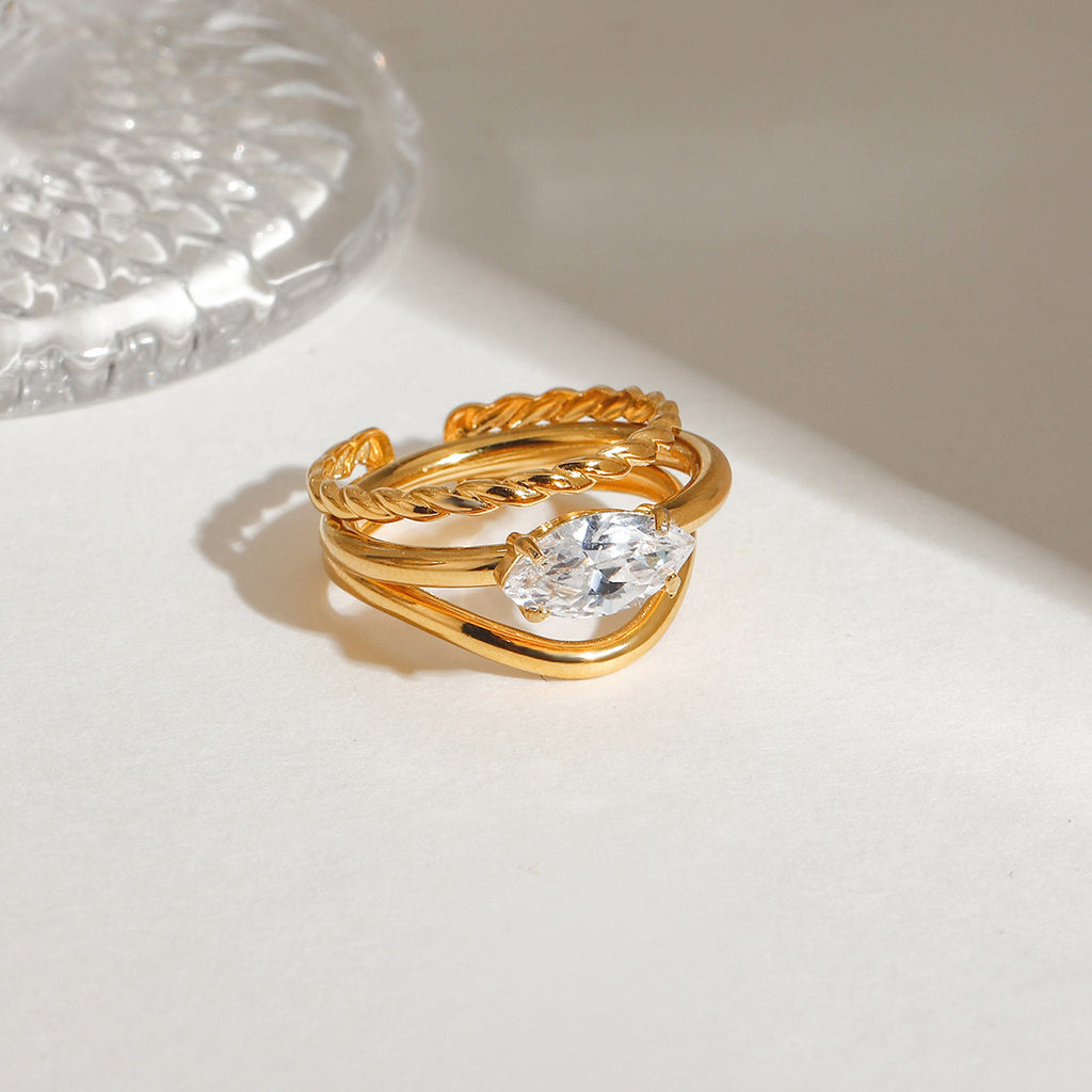 Stainless steel diamond stackable ring set