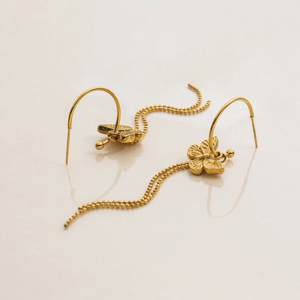 18K gold stainless steel bow tassel C-shaped earrings