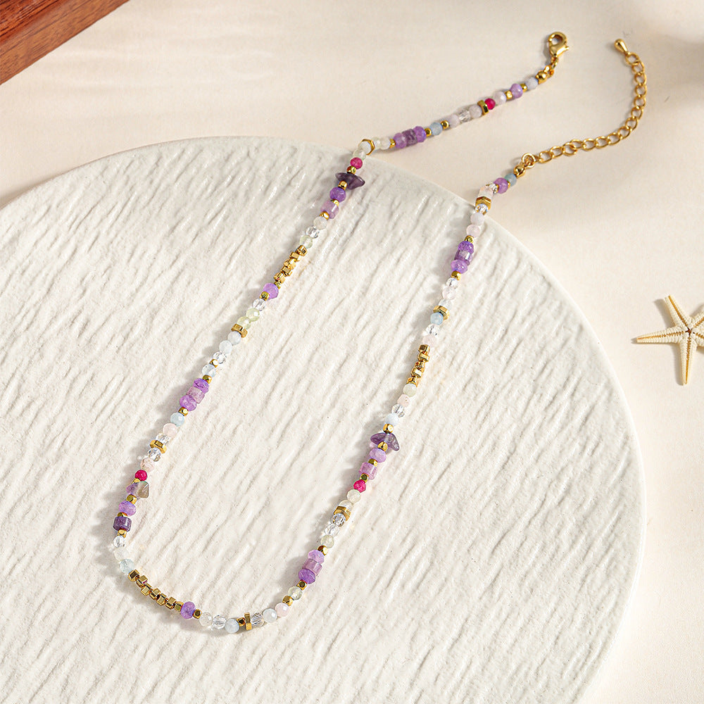 Purple natural stone beaded necklace