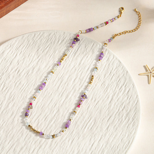 Purple natural stone beaded necklace