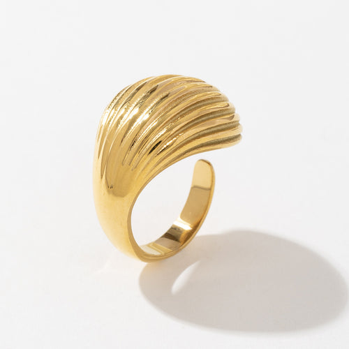 Stainless steel 18K gold special-shaped brushed texture open ring