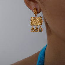 Load image into Gallery viewer, Stainless steel square irregular concave and convex textured zirconium-encrusted earrings