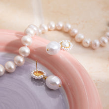 Load image into Gallery viewer, Pearl sunflower pendant stainless steel earrings