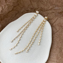 Load image into Gallery viewer, 925 silver needle and diamond-encrusted tassel long earrings