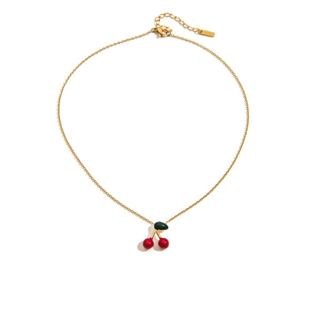 Stainless steel red cherry pendant necklace