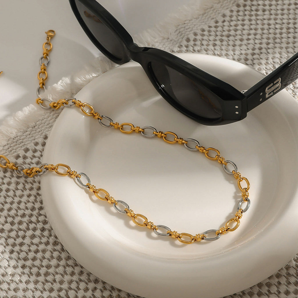 Stainless steel double-color chain necklace