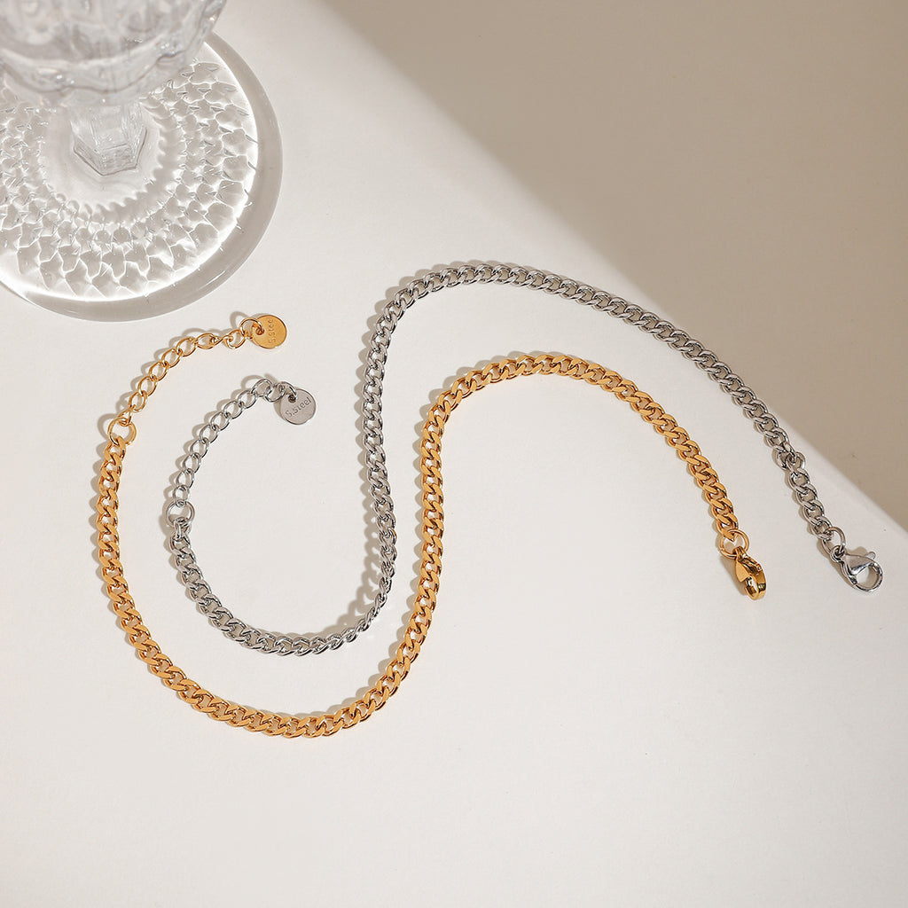 Gold and silver double-layer Cuban chain stainless steel foot chain set