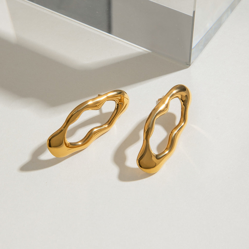 18K gold stainless steel irregular lava O-shaped earrings