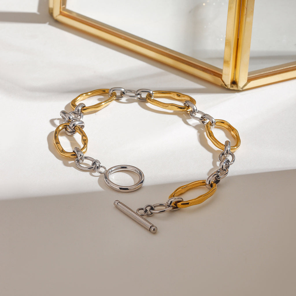 Stainless steel gold and silver color-matched bracelet
