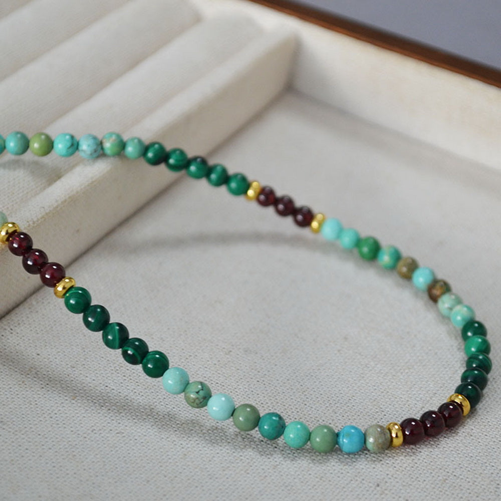 Malachite garnet turquoise beaded necklace