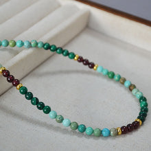 Load image into Gallery viewer, Malachite garnet turquoise beaded necklace