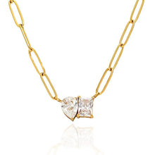 Load image into Gallery viewer, 18K gold color preservation pear-shaped square zircon necklace