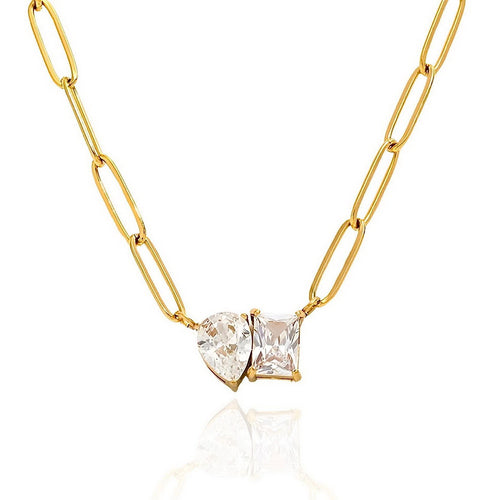 18K gold color preservation pear-shaped square zircon necklace