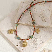 Load image into Gallery viewer, Natural green turquoise starfish beaded necklace