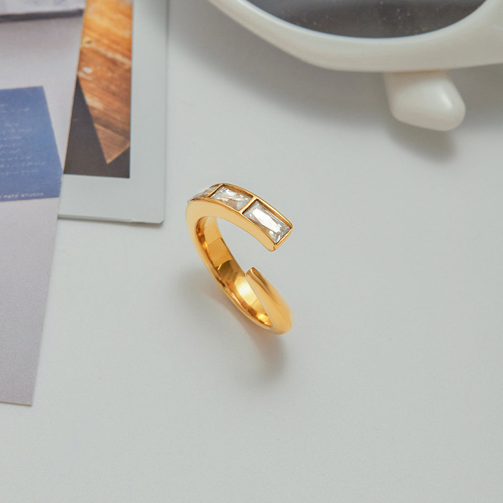 18K gold stainless steel square zircon irregular opening ring