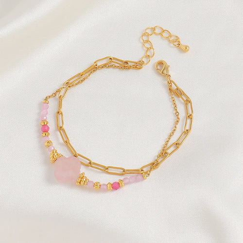 Pink peach blossom natural stone handcrafted beaded bracelet