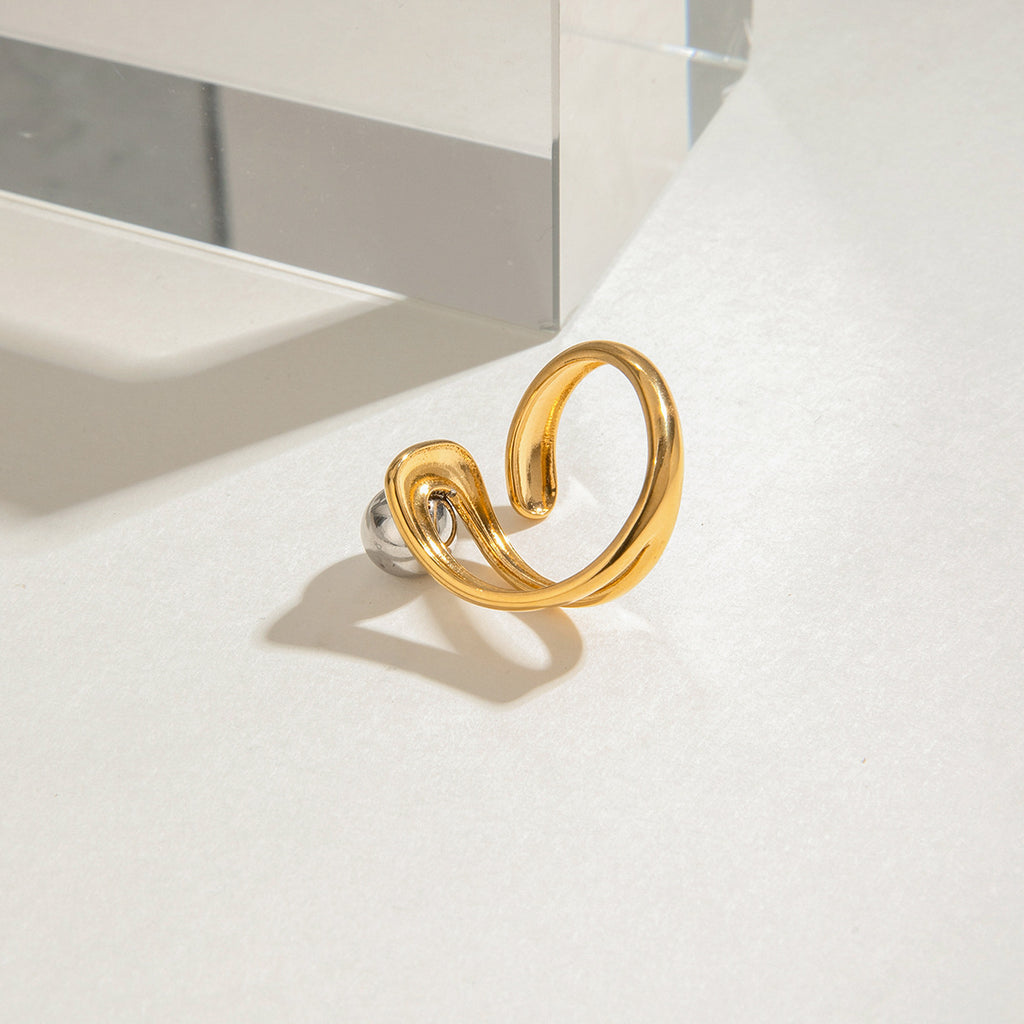 Stainless steel, gold and silver color-matched steel ball asymmetrical opening ring