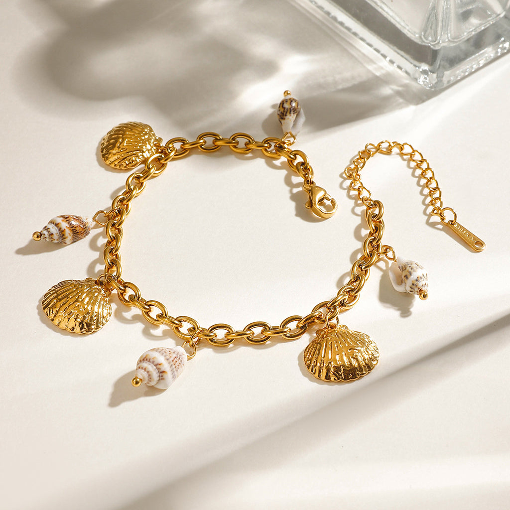 18K gold stainless steel conch shell pendant bracelet